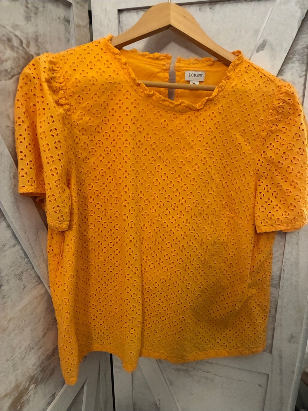 J. Crew Canary Eyelet Short Sleeve Blouse